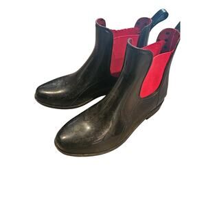 Lauren ralph lauren ankle rain boots black red womens 8 tally duck spring